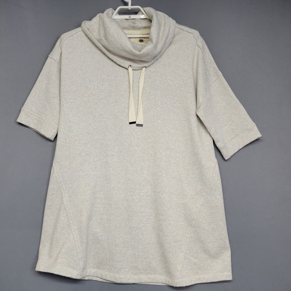 Cupio Drop Drawstring Neck Sweater Womens XL Ivory Gold Shimmer Knit 3/4 Sleeves